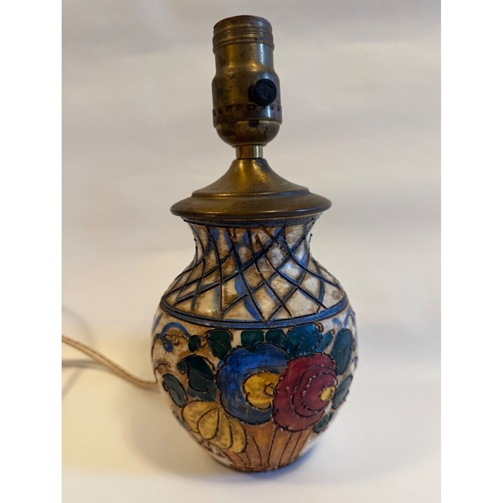 Vintage Italian Majolica Sgraffito Lamp Giovanni Tasca Nove GT NV Mid Century